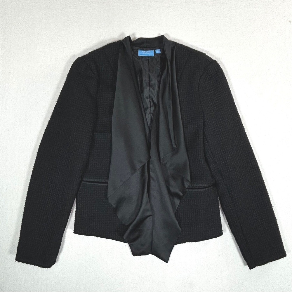 Simply Vera Wang Black Tweed Wool Blend Blazer Waterfall Drape Jacket Womens XL